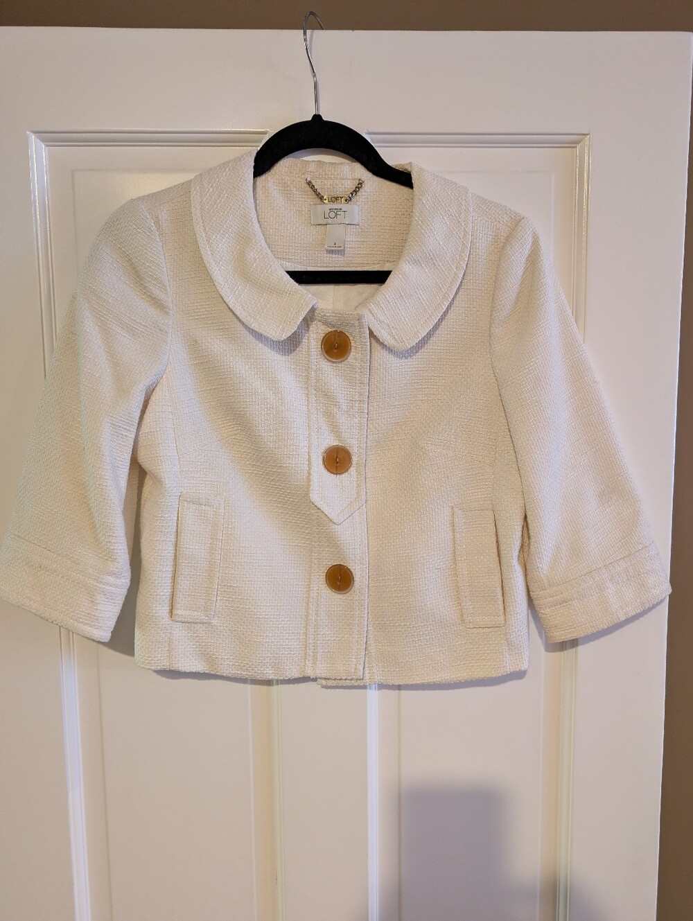 LOFT Cream Cropped Womens' Button Jacket with Rounded Collar